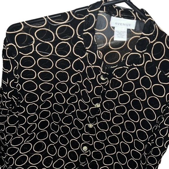 Avenue Large circle Polka Dot Chiffon black beige long sleeve Blouse Sz 14/16 - Picture 11 of 11